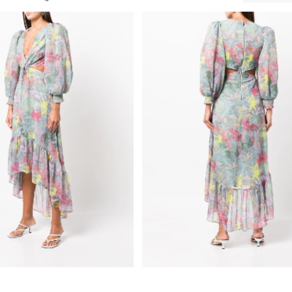 ALICE + OLIVIA X LOLA SCHNABLE KATIA FLORAL MULTI MAXI DRESS sz 6 - Picture 1 of 7
